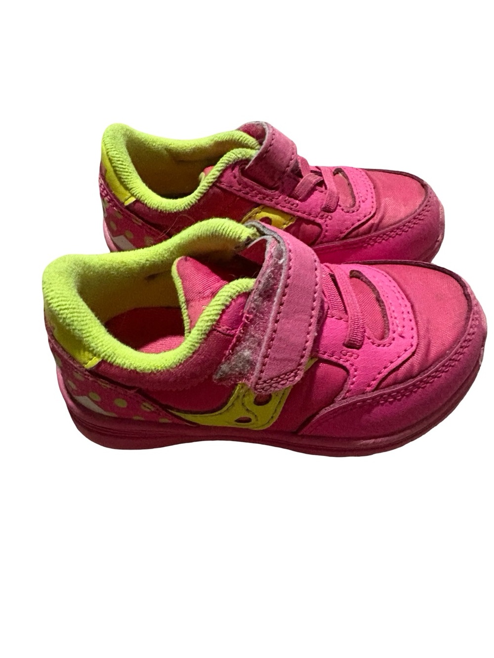 Saucony Pink and Neon Yellow Kids Velcro Sneakers